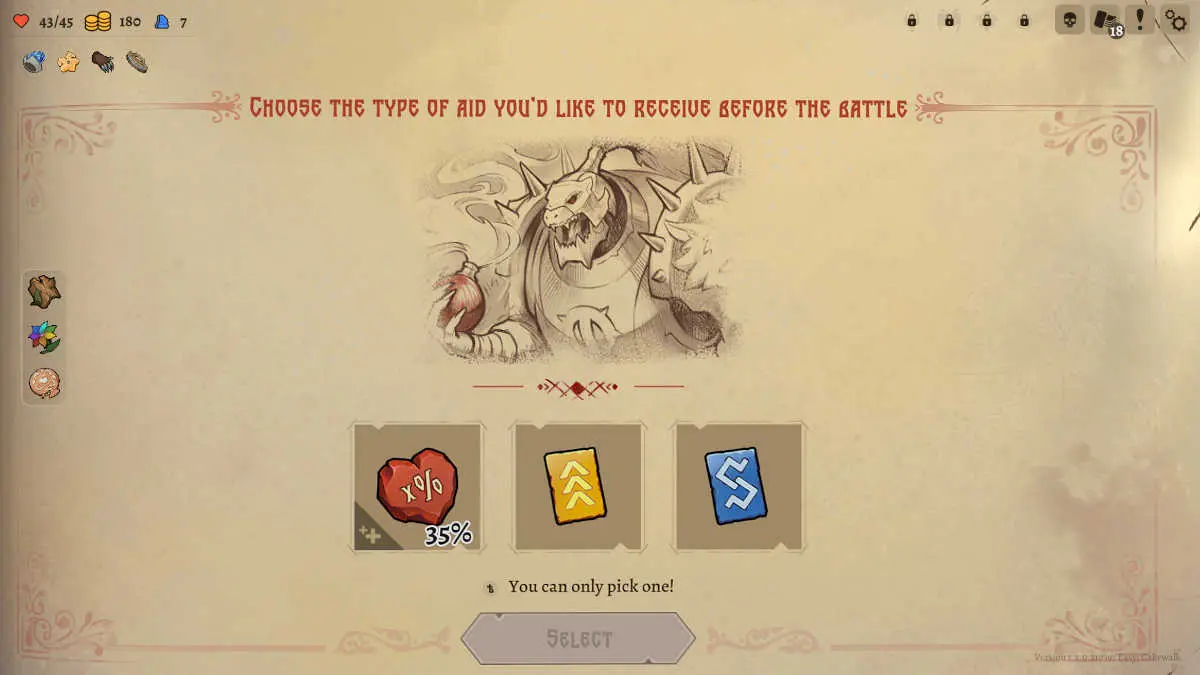 Choosing what buffs I want before a boss battle in Deathless