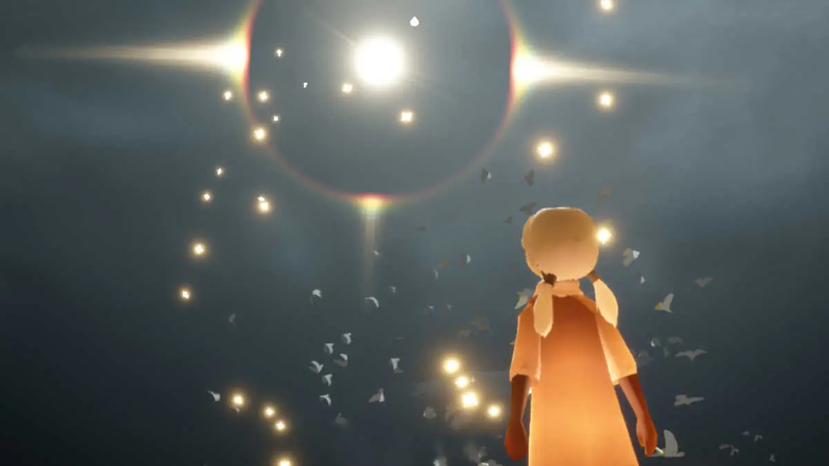 Character and Aurora in Sky: Children of the Light