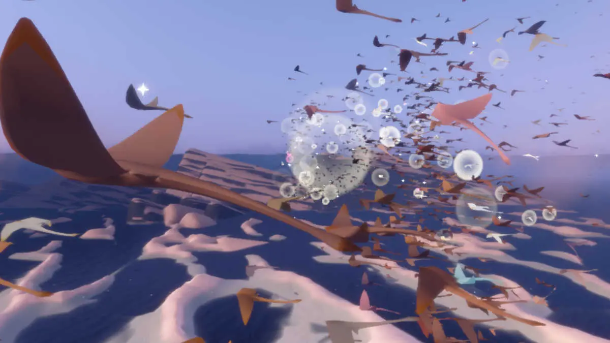 Flying through the sky as manta rays in Sky: Children of the Light