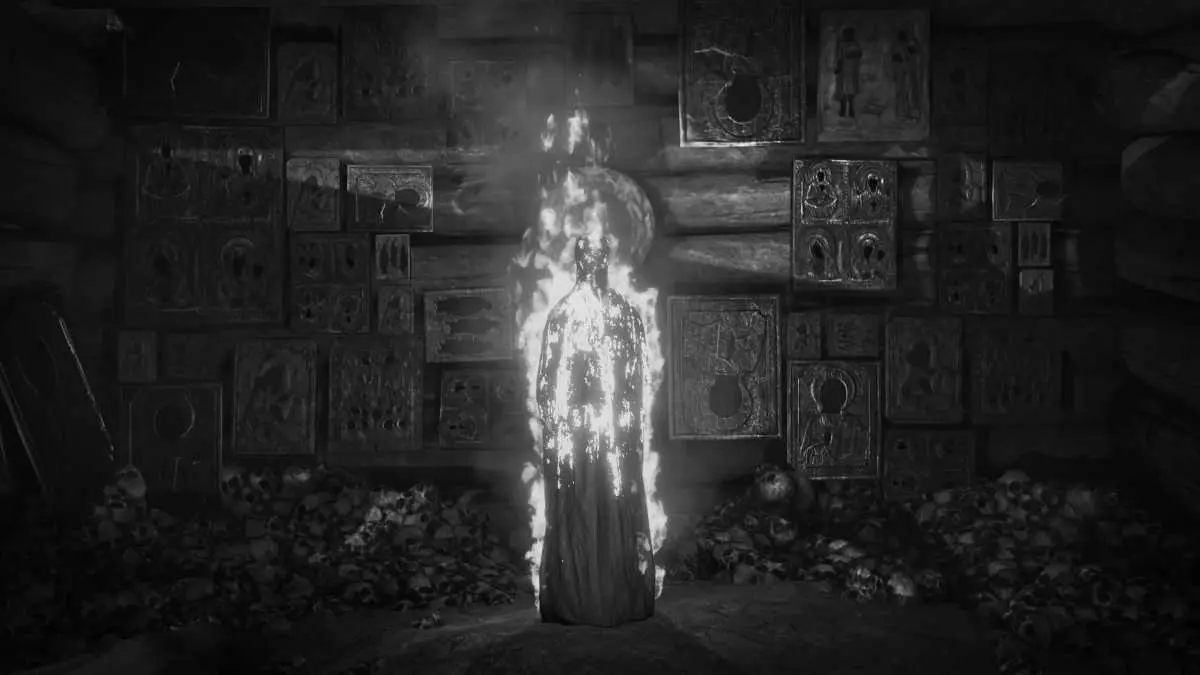 A burning idol in One-Eyed Likho