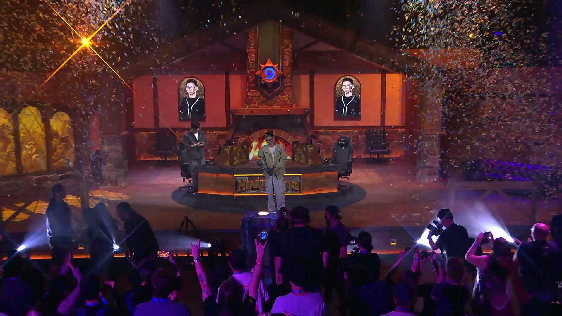 OTGxhh celebrates under confetti after winning the Hearthstone World Championship at BlizzCon 2026
