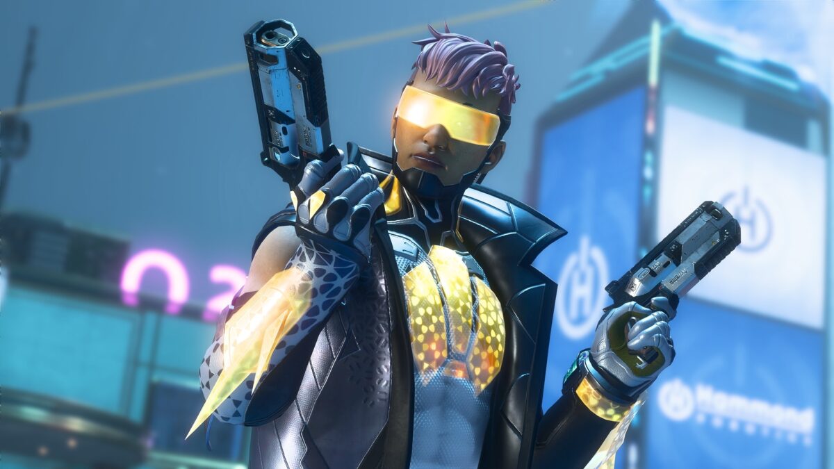 Apex Legends Legend Alter holding two Wingman revolvers, the Akimbo Wingman art from EA's Cipher designer's notes