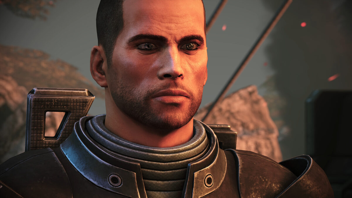 A Reaper descends on a burning battlefield in Mass Effect Legendary Edition