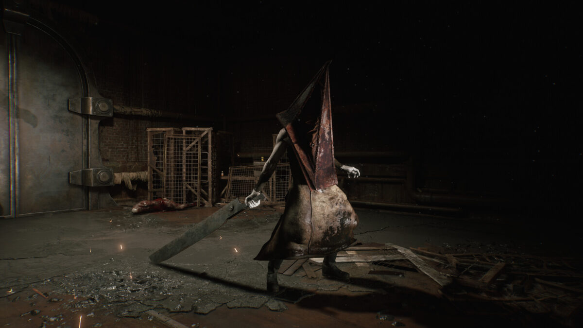 Pyramid Head drags his great knife through a rusted corridor in Bloober Team's Silent Hill 2 remake