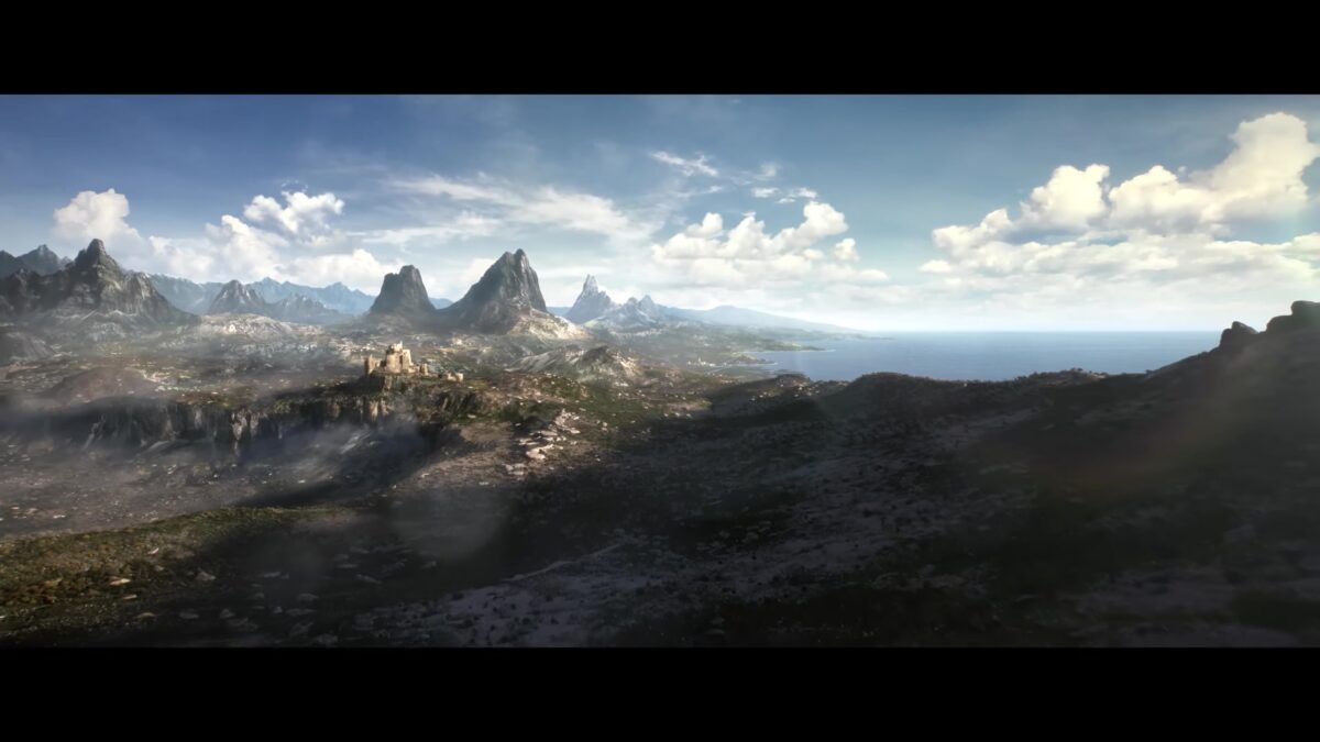 The Elder Scrolls VI teaser frame showing mountains and a coastline in Hammerfell