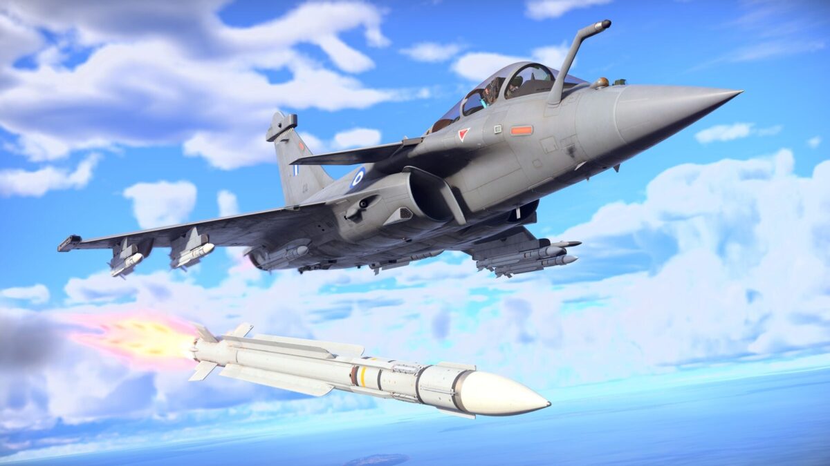 A Rafale jet firing an air-to-air missile above the clouds in War Thunder