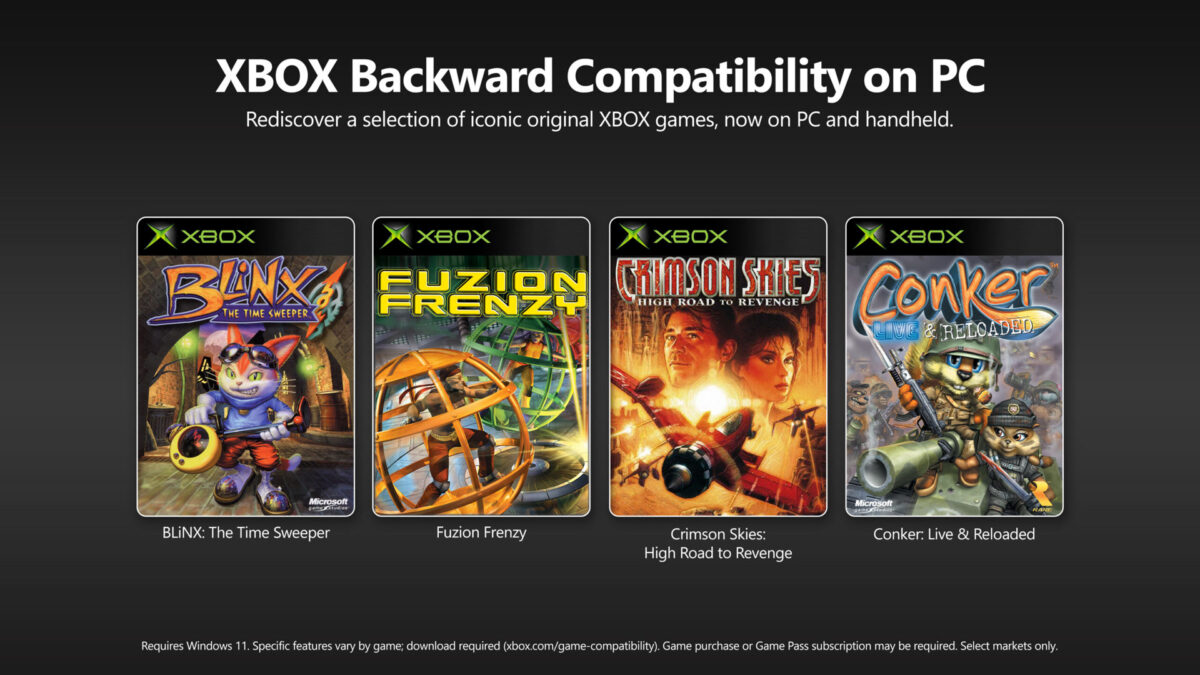 Xbox Backward Compatibility on PC key art showing classic Xbox games on a Windows PC and handheld
